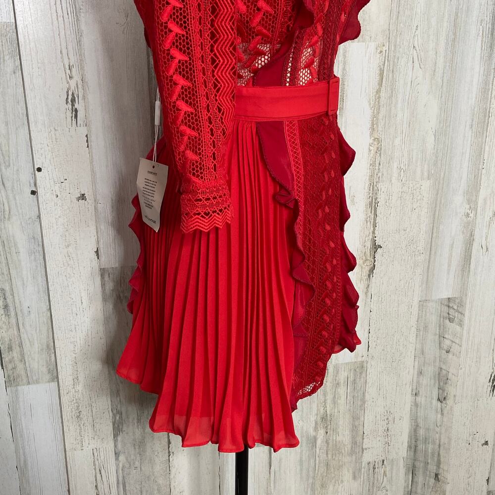 NWT Self-Portrait Red Geometric Lace Dress Guipure Crochet Preppy Twee Size 2 - Picture 8 of 16